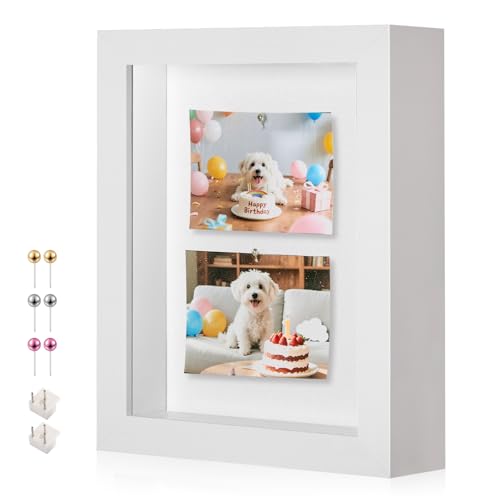 5x7 Small Shadow Box Frame with Thickened Acrylic Panel & Pins - color: White+foam Back+foam Packaging, size: 5x7