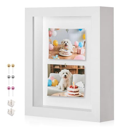 5x7 Small Shadow Box Frame with Thickened Acrylic Panel & Pins - color: White+foam Back+foam Packaging, size: 5x7