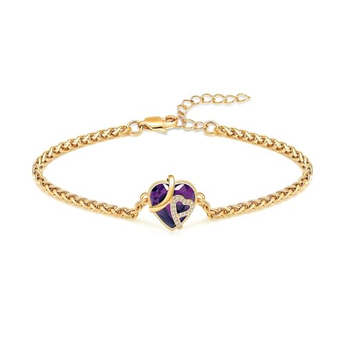 zeqingjw Heart Urn Bracelet for Ashes - Stainless Steel Cremation Bangle for Ashes - Memorial Keepsake Ash Jewelry for Women - color: Crystal-Purple Golden
