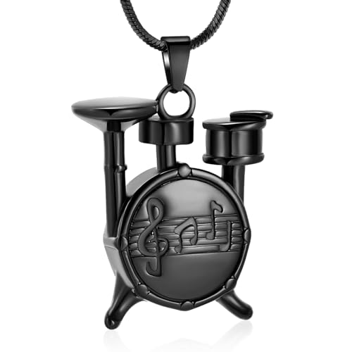 Memorial Cremation Jewelry for Ashes Music Drum Set Shaped Urn Necklaces for Human Dog Cat Keepsake Pendant Jewelry with Fill Kit - color: Black