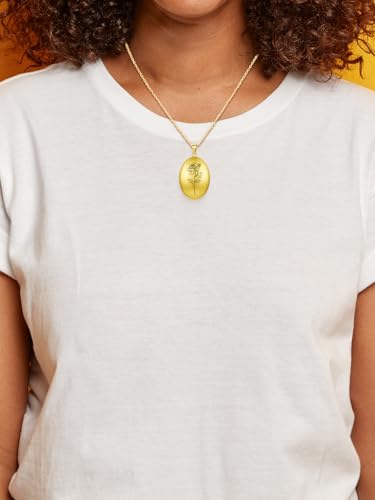 Custom Photo Locket Necklace Women Personalized Text Birth Flower Necklace that Hold Picture Stainless Steel Memorial Jewelry for Mothers Day Christmas - color: Golden