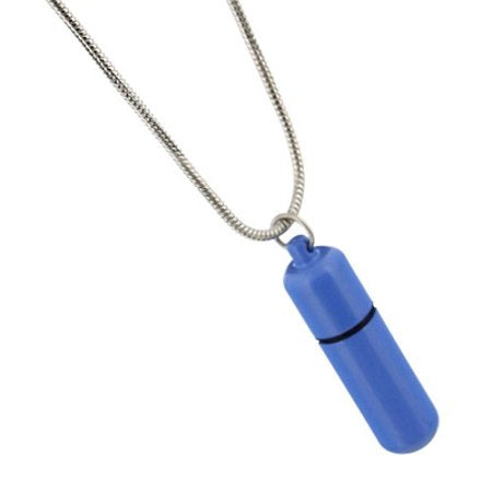 Blue Cylinder Cremation Jewelry, Stainless Steel Jewelry, Cremation Jewelry for Ashes - color: Blue