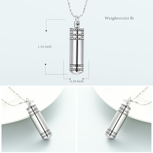 Imrsanl Cremation Jewelry for Ashes Pendant Urn Necklace Cylinder with Glass Vial Keepsake Ashes Memorial Jewelry - color: No Glass-Silver