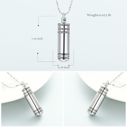 Imrsanl Cremation Jewelry for Ashes Pendant Urn Necklace Cylinder with Glass Vial Keepsake Ashes Memorial Jewelry - color: No Glass-Silver