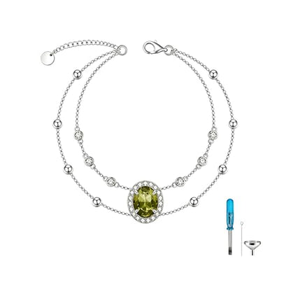 Cremation Urn Bracelets 925 Sterling Silver Double Layered Cremation Ash Bracelet for Ashes with 12 Months Birthstone Urn Jewelry for Women Loved One Animals,Chain Length 7"+2" Extend - color: 08-August