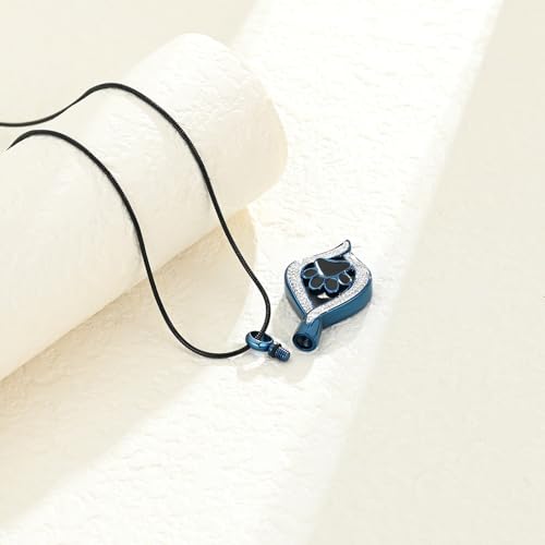 The Eye of My Heart Paw Print Urn Necklace for Ashes | stainless steel cremation jewelry, holds pet human ashes, paw print memorial urn pendant, leak-proof sealed design, unisex - color: Blue