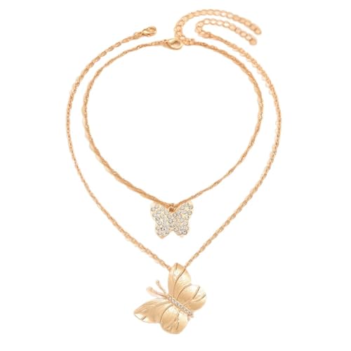 Silver/Gold Plated Angel Wing Pendant Necklace for Women Men | 18K Gold Guardian Angel Wings Feather Necklace Stainless Steel Simple Minimalist Necklaces Birthday Christmas Jewelry Gifts - color: Gold Butterfly