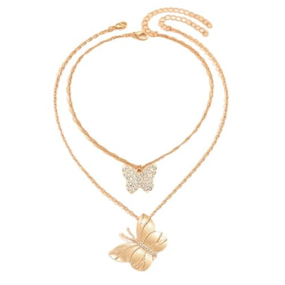 Silver/Gold Plated Angel Wing Pendant Necklace for Women Men | 18K Gold Guardian Angel Wings Feather Necklace Stainless Steel Simple Minimalist Necklaces Birthday Christmas Jewelry Gifts - color: Gold Butterfly