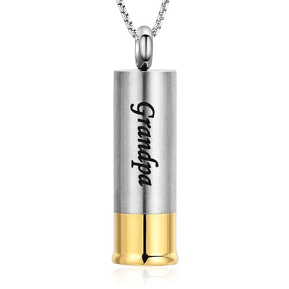 Oinsi Shotgun Shell Cremation Jewelry Urn Necklace For Ashes Of Loved Ones -Dad/Mom/Son/Grandma/Grandpa Cylinder Memorial Locket Pendant Necklace - color: Grandpa