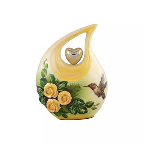 Large Yellow Teardrop Urn with 3D Roses for Human Ashes Male - Urns for Adult Men and Women - Cremation Urns for Ash, Funeral/Burial Urns, Decorative and Keepsake ERN, Heart Urn, 2.5 LTR - color: Crackle - 1, size: Large - L (156 Cubic Inch)