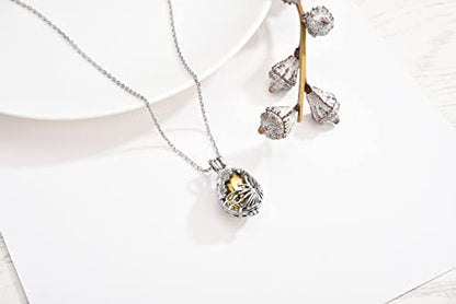Zysta Cremation Jewelry Urn Necklace for Ashes Teardrop Butterfly Urn Memorial Locket Pendant Necklace Hollow Flower Jar Keepsake Cremation Jewelry for Women - color: Golden