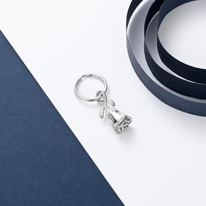 constantlife Rose Flower Urn Keychain Cremation Jewelry for Ashes, Stainless Steel Memorial Pendant Gift Funeral Keepsake - color: Silver