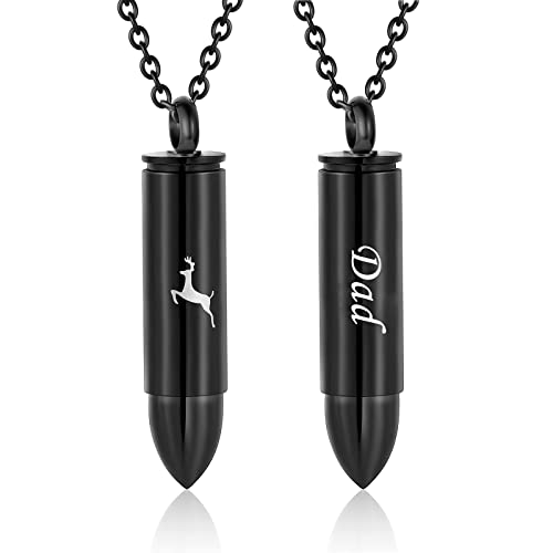 SIYUU Bullet Cremation Jewelry for Ashes Vial Deer Engraved Urn Necklace Stainless Steel Ash Container Keepsake Pendant Memorial Jewelry for Men Women - color: Black-Dad