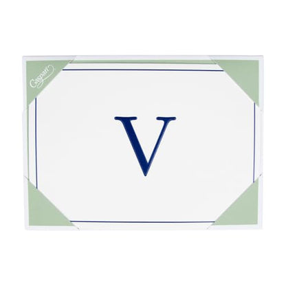 Caspari Navy Embossed Initials Boxed Note Cards in Letter V, 8 Cards & Envelopes - color: Navy V