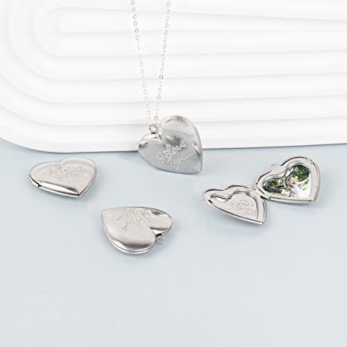 Framendino, 10 Pack Stainless Steel Locket Pendants Photo Frame Charms Heart I Love You for DIY Making