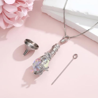 Butterfly/Dragonfly/Ladybug/Bee/Hummingbird Urn Necklace for Ashes Teardrop Crystal Keepsake Pendant Memorial Jewelry with Funnel Filler for Women - color: Dragonfly