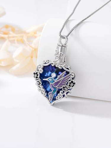 JKR Heart Urn Necklace for Ashes Crystal Keepsake Pendant Memorial Jewelry | Crystal Cremation Jewelry Loss Of Loved One Sympathy Gift for Mom Wife Grandma Daughter - style: Hummingbird-Blue Heart