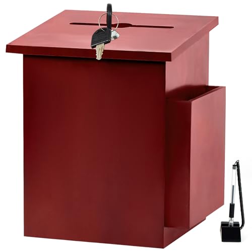 Wood Donation Box, Church Offering Box with Pen, Side Pocket | Ballot Box with Slot Church Offering Charity Collection Office Suggestion Box Locking Hinged Lid, for Table, Counter-top - color: Dark Mahogany-2
