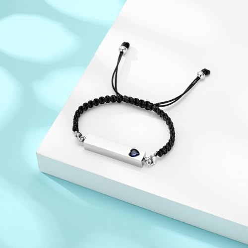 Hearbeingt Crystal Heart Cremation Jewelry Bar Urn Bracelet for Ashes - color: Silver-Blue stone