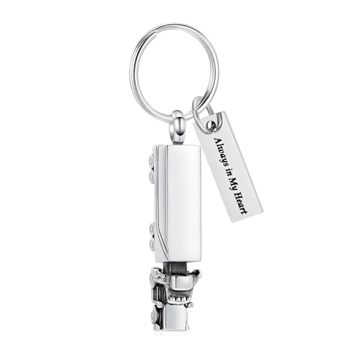 shajwo Cremation Jewelry 18 Wheeler Semi Truck Urn Keychain for Ashes for Women Men Memorial Human Ashes Pendant - color: Trucker-Silver