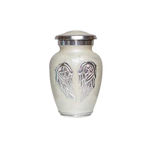 White Angel Wings Funeral Cremation Keepsake Urn with Velvet Bag (Pearl White, Small Personalized) - color: Pearl White, size: Small