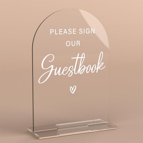 Acrylic Wedding Sign Please Sign Our Guestbook Wedding Signs for Ceremony Modern Calligraphy Arch Acrylic Table Top Sign for Wedding Reception and Event Party Table - color: Please Sign Our Guestbook
