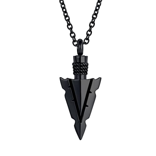 Spearpoint Arrowhead Urn Neckalce for Ashes Tribal Ash Holder Cremation Keepsakes Memorial Pendant Jewelry - color: Black