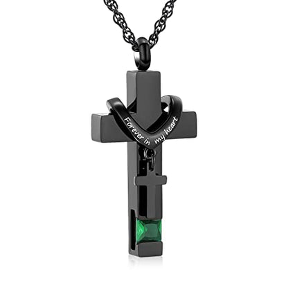 shajwo Cross Urn Necklace for Ashes Birthstone Rose Flower Cremation Jewelry for Women Gilrs Keepsake Memorial Ashes Pendant - color: A-Green