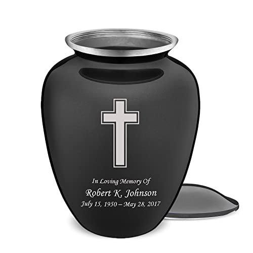 Adult Personalized Simple Cross Cremation Urns for Human Ashes I Large Charcoal Funeral Urn for Men and Women I 200 lbs - color: Carcoal Black