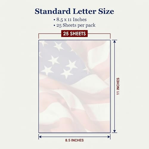 PaperDirect Salute American Flag Border Paper, Vintage Faded Flag Design with Patriotic Flair, 8.5 x 11, Acid-Free, Stationery for Letters, Flyers, Cards, 25 Sheets