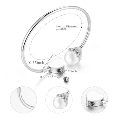 XIUDA Urn Bracelet for Human Ashes Butterfly Heart Ash Bracelet for Women Stainless Steel Openable Cuff Bangle Cremation Bracelet - Always in My Heart - color: Silver Pearl-With Me Always