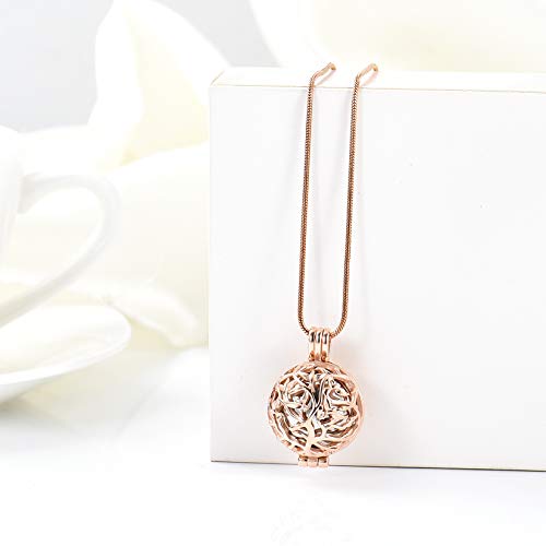 Cremation Jewelry Urn Necklace for Ashes with Hollow Mini Ball Keepsake Urn Pendant Memorial Jewelry for Ashes - color: Silver with Rose