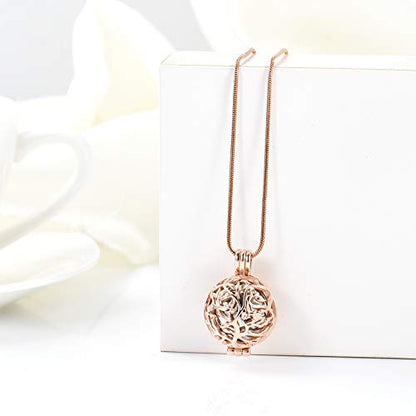 Cremation Jewelry Urn Necklace for Ashes with Hollow Mini Ball Keepsake Urn Pendant Memorial Jewelry for Ashes - color: Silver with Rose