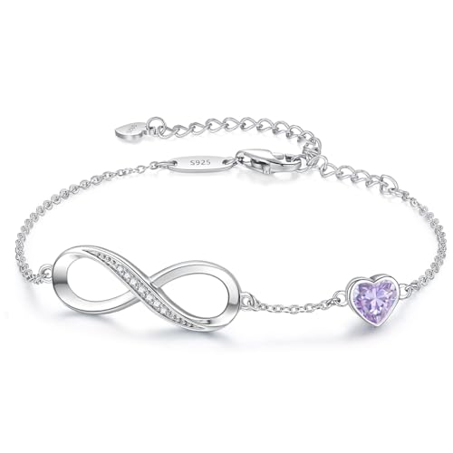 CDE 925 Sterling Silver Infinity Birthstone Bracelet Jewelry Gift for Women | Hypoallergenic,Non Tarnish,Heart CZ,Nickel-Free & Lead-Free,Anniversary Christmas Birthday Idea Gifts for Wife Girlfriend Her - color: 06-June.