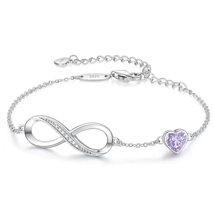 CDE 925 Sterling Silver Infinity Birthstone Bracelet Jewelry Gift for Women | Hypoallergenic,Non Tarnish,Heart CZ,Nickel-Free & Lead-Free,Anniversary Christmas Birthday Idea Gifts for Wife Girlfriend Her - color: 06-June.