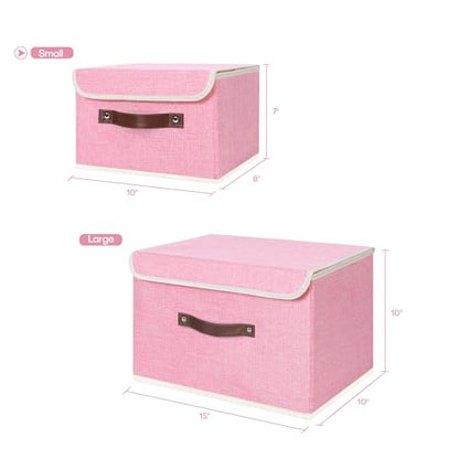 ANMINY Fabric Storage Box Bins with Lids, Pink, 10"x8"x7", 2 Pack - color: Pink, size: Small (Pack of 2)