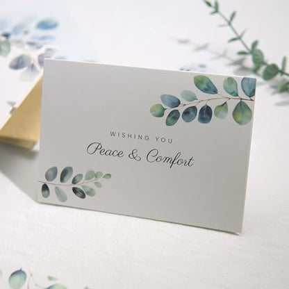 Sympathy Cards with Envelopes, Sympathy Cards, 24 Pack with Thoughtful Messages, 4 Designs Condolences Card Assortment Boxed with Kraft Envelopes, Bereavement Cards Bulk, Greenery Eucalyptus