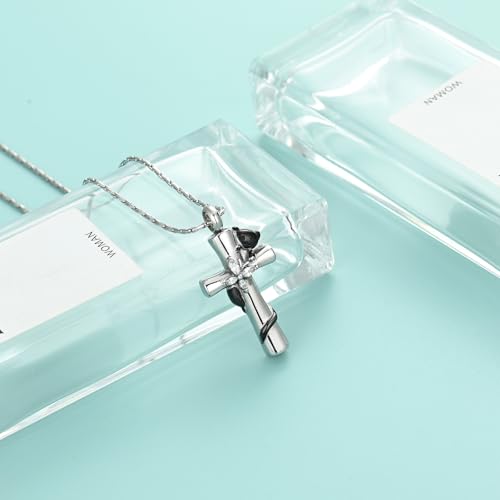 Cross Urn Necklaces for Men Women Cat Butterfly Cremation Jewelry for Ashes Stainless Steel Pet Memorial Ashes Pendant Keepsakes Jewelry - color: Black