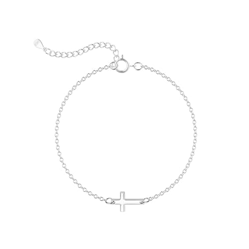 Moodear Cross Bracelet for Women, Dainty Sterling Silver/Gold Plated Gift | Christian Religious Gifts for Teen, Stocking Stuffers, Adjustable Link Bracelets, Sparkling CZ Cross, Non Tarnish Jewelry - color: Sterling Silver Cross Bracelet