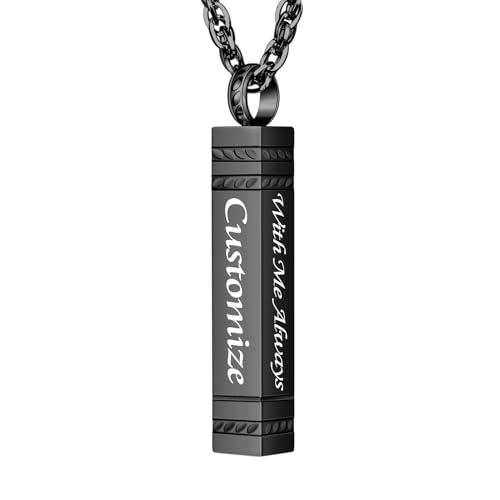 abooxiu Urn Necklace for Ashes Memorial Cremation Jewelry for Ashes Stainless Steel Ashes Jewelry Cube Ashes Necklace Bar Urn Pendant for Women Men - style: Engraved-With Me Always-Black