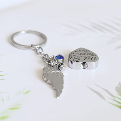 Heart Urn Necklace for Ashes Cremation Jewelry Urn Keychain for Ashes with Birthstone Cremation Keychain - color: September