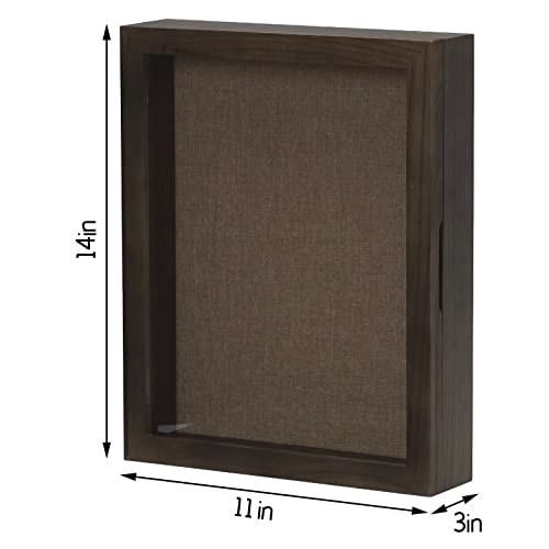 Deep Shadow Box Frame 11x14, Hinged Shadow Box with Door, Front Opening Shadow Boxes Display Cases for Collectibles Flowers Antique Bridal Bouquet Ticket Stub - Walnut | Solid Wood; 11x14-Inch Deep Display; Hinged Front-Opening Door; Linen Backing; Tablet