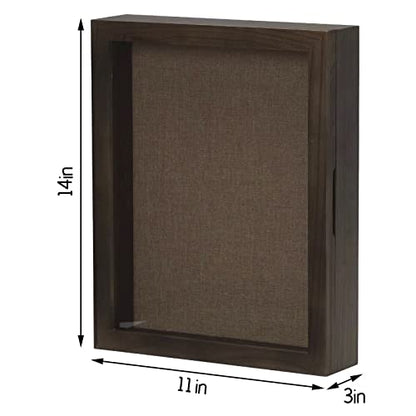 Deep Shadow Box Frame 11x14, Hinged Shadow Box with Door, Front Opening Shadow Boxes Display Cases for Collectibles Flowers Antique Bridal Bouquet Ticket Stub - Walnut | Solid Wood; 11x14-Inch Deep Display; Hinged Front-Opening Door; Linen Backing; Tablet