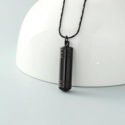 Imrsanl Cremation Jewelry for Ashes Pendant Urn Necklace Cylinder with Glass Vial Keepsake Ashes Memorial Jewelry - color: No Glass-Black