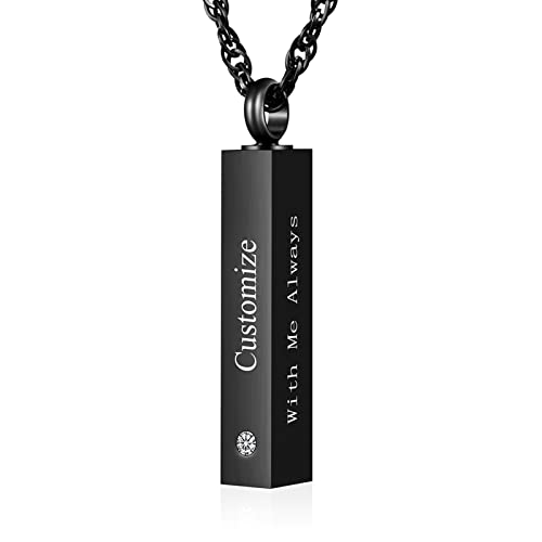 abooxiu Urn Necklace for Ashes Cube Cremation Jewelry for Ashes Minimalist Ashes Necklace Vertical Stainless Steel Memorial Ash Holder - color: Black, style: Engraving