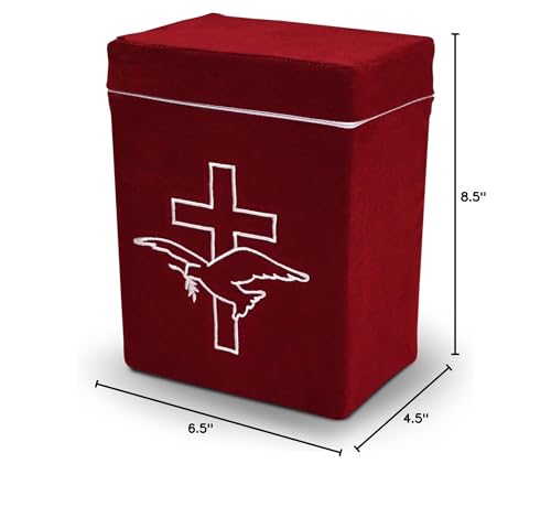 Velvet Urn Bag with TSA Approved Cremation Container | Holds Cremated Ashes of Human Adult | for Use in a Niche or Ground Burial | Fits the Crowne Burial Urn Vault (Burgundy with Cross and Dove) - color: Burgundy With Cross and Dove