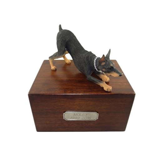 Conversation Concepts Beautiful Paulownia Large Wooden Urn with Black Doberman Pinscher My Dog Large Figurine & Personalized Pewter Engraving - color: Black Doberman Pinscher My Dog "Pewter Plate"