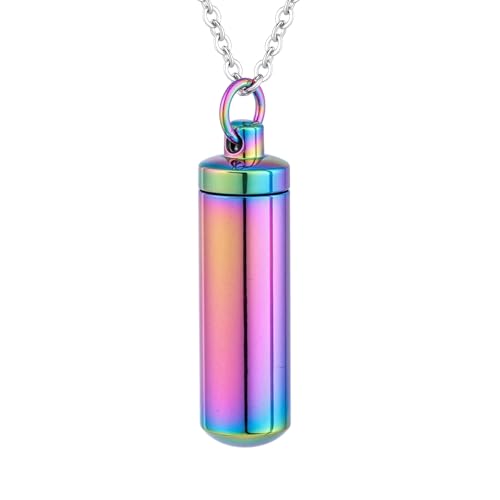 Cremation Jewelry for Ashes Pendant Urn Necklace Cylinder Keepsake Ashes Memorial Jewelry Necklace with Fill Tool Urn Memorial Ash Jewelry - color: Colorful