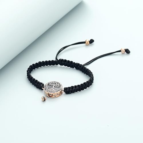 Urn Bracelet for Ashes Tree of Life Cremation Jewelry Adjustable Keepsake Bracelet Memorial Jewelry tainless Steel Ashes Pendant for Women Men - color: rose gold