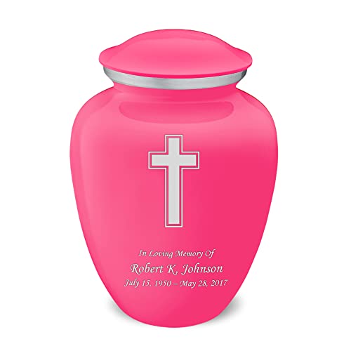 Geturns - Adult Personalized Simple Cross Cremation Urns for Human Ashes I Large Bright Pink Funeral Urn for Men and Women I 200 lbs - color: Bright Pink